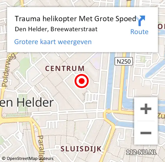 Locatie op kaart van de 112 melding: Trauma helikopter Met Grote Spoed Naar Den Helder, Breewaterstraat op 16 februari 2024 20:53