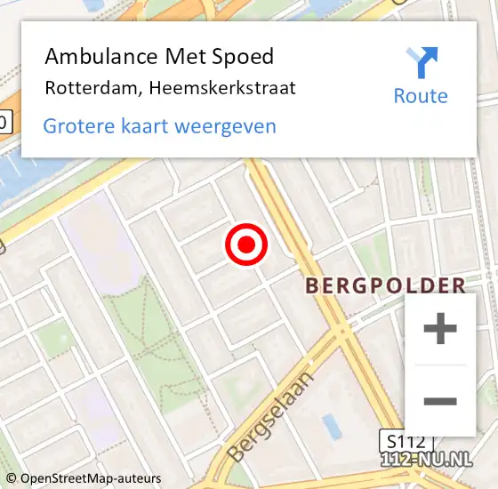 Locatie op kaart van de 112 melding: Ambulance Met Spoed Naar Rotterdam, Heemskerkstraat op 16 februari 2024 21:14