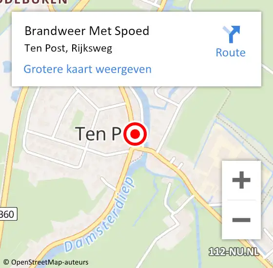 Locatie op kaart van de 112 melding: Brandweer Met Spoed Naar Ten Post, Rijksweg op 16 februari 2024 21:20