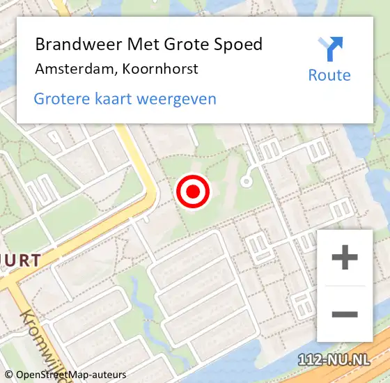 Locatie op kaart van de 112 melding: Brandweer Met Grote Spoed Naar Amsterdam, Koornhorst op 16 februari 2024 21:23