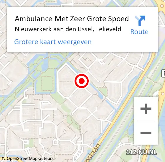 Locatie op kaart van de 112 melding: Ambulance Met Zeer Grote Spoed Naar Nieuwerkerk aan den IJssel, Lelieveld op 16 februari 2024 21:35