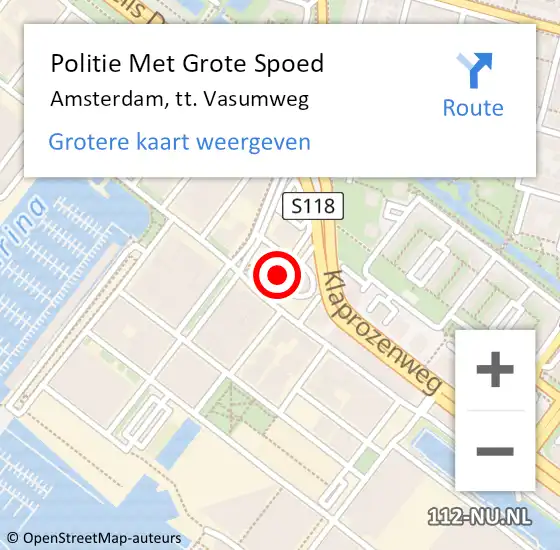 Locatie op kaart van de 112 melding: Politie Met Grote Spoed Naar Amsterdam, tt. Vasumweg op 16 februari 2024 21:50