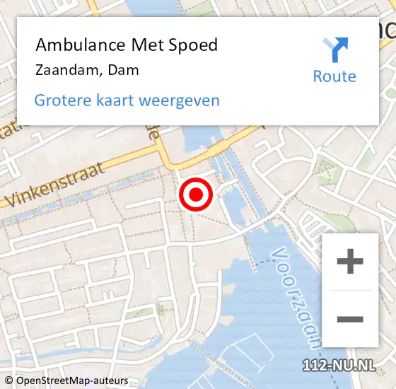 Locatie op kaart van de 112 melding: Ambulance Met Spoed Naar Zaandam, Dam op 16 februari 2024 22:11