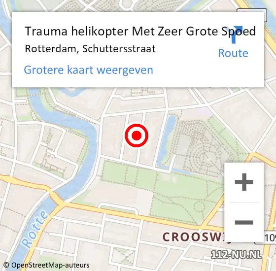 Locatie op kaart van de 112 melding: Trauma helikopter Met Zeer Grote Spoed Naar Rotterdam, Schuttersstraat op 16 februari 2024 22:22