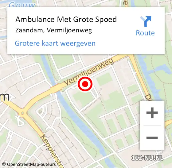 Locatie op kaart van de 112 melding: Ambulance Met Grote Spoed Naar Zaandam, Vermiljoenweg op 16 februari 2024 22:34