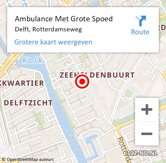 Locatie op kaart van de 112 melding: Ambulance Met Grote Spoed Naar Delft, Rotterdamseweg op 16 februari 2024 22:37