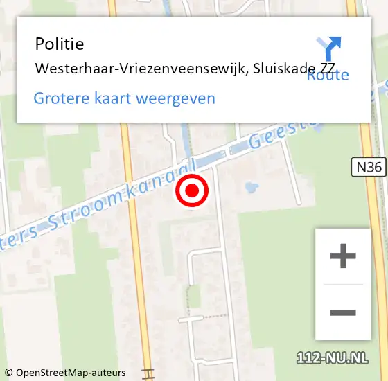 Locatie op kaart van de 112 melding: Politie Westerhaar-Vriezenveensewijk, Sluiskade ZZ op 16 februari 2024 22:40