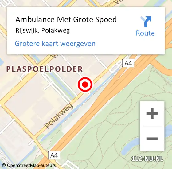 Locatie op kaart van de 112 melding: Ambulance Met Grote Spoed Naar Rijswijk, Polakweg op 16 februari 2024 23:18
