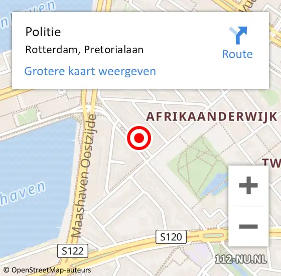 Locatie op kaart van de 112 melding: Politie Rotterdam, Pretorialaan op 17 februari 2024 00:01