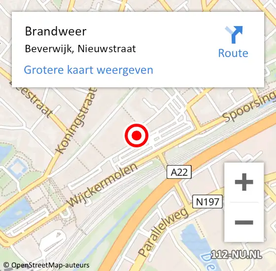 Locatie op kaart van de 112 melding: Brandweer Beverwijk, Nieuwstraat op 17 februari 2024 01:44