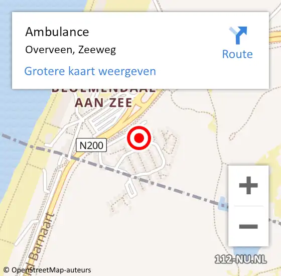Locatie op kaart van de 112 melding: Ambulance Overveen, Zeeweg op 17 februari 2024 03:11