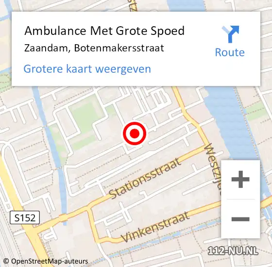 Locatie op kaart van de 112 melding: Ambulance Met Grote Spoed Naar Zaandam, Botenmakersstraat op 17 februari 2024 04:21