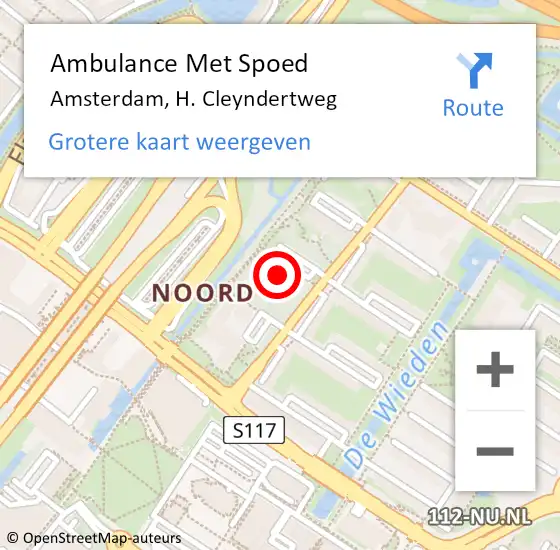 Locatie op kaart van de 112 melding: Ambulance Met Spoed Naar Amsterdam, H. Cleyndertweg op 17 februari 2024 04:37