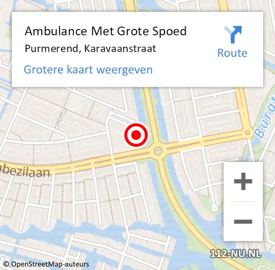 Locatie op kaart van de 112 melding: Ambulance Met Grote Spoed Naar Purmerend, Karavaanstraat op 17 februari 2024 05:20