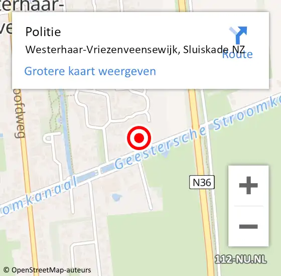 Locatie op kaart van de 112 melding: Politie Westerhaar-Vriezenveensewijk, Sluiskade NZ op 17 februari 2024 08:05