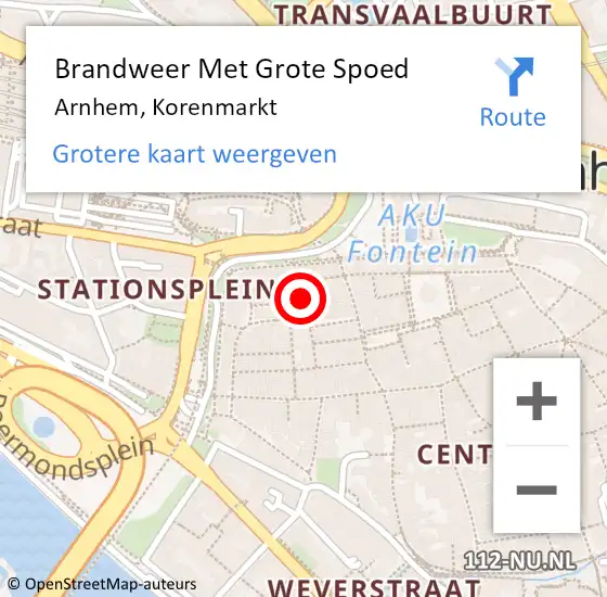 Locatie op kaart van de 112 melding: Brandweer Met Grote Spoed Naar Arnhem, Korenmarkt op 17 februari 2024 08:48
