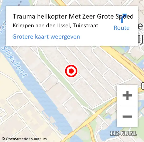 Locatie op kaart van de 112 melding: Trauma helikopter Met Zeer Grote Spoed Naar Krimpen aan den IJssel, Tuinstraat op 17 februari 2024 09:32