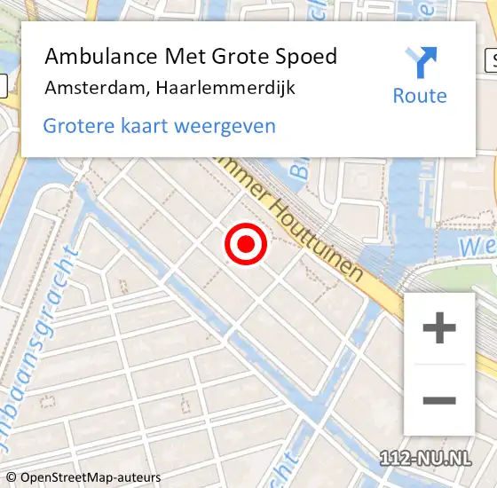Locatie op kaart van de 112 melding: Ambulance Met Grote Spoed Naar Amsterdam, Haarlemmerdijk op 17 februari 2024 10:53