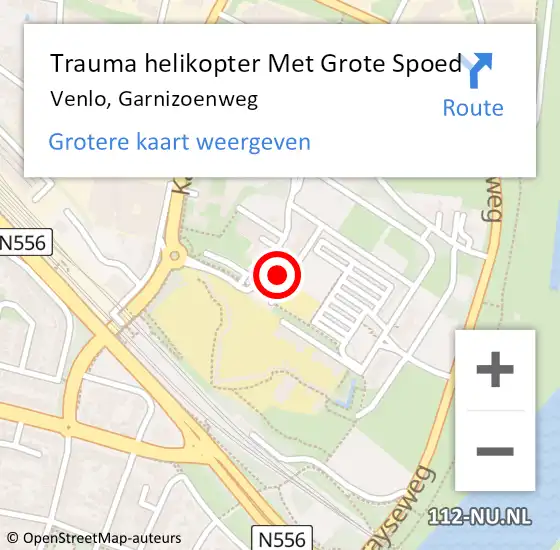 Locatie op kaart van de 112 melding: Trauma helikopter Met Grote Spoed Naar Venlo, Garnizoenweg op 17 februari 2024 11:10