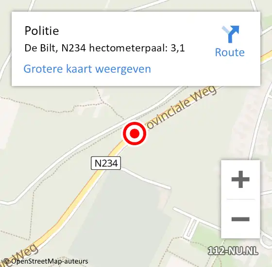 Locatie op kaart van de 112 melding: Politie De Bilt, N234 hectometerpaal: 3,1 op 17 februari 2024 11:33
