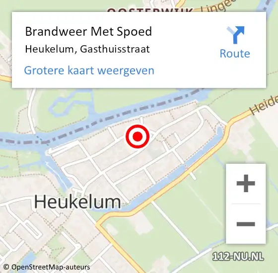 Locatie op kaart van de 112 melding: Brandweer Met Spoed Naar Heukelum, Gasthuisstraat op 17 februari 2024 12:22