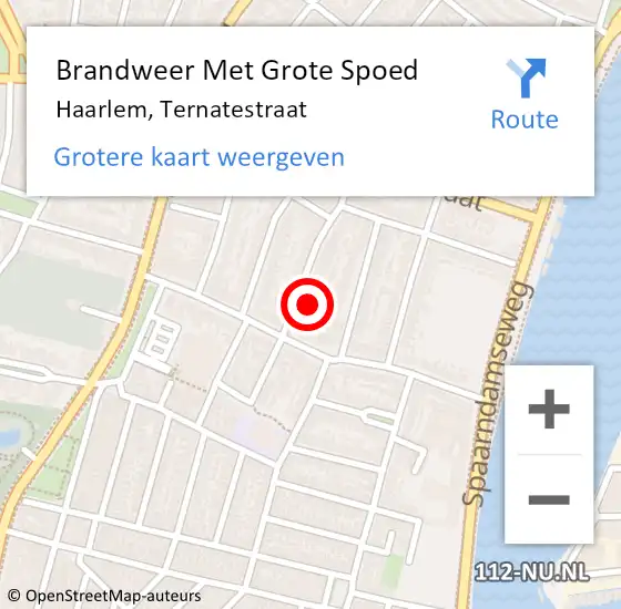 Locatie op kaart van de 112 melding: Brandweer Met Grote Spoed Naar Haarlem, Ternatestraat op 17 februari 2024 13:24