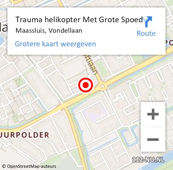 Locatie op kaart van de 112 melding: Trauma helikopter Met Grote Spoed Naar Maassluis, Vondellaan op 17 februari 2024 13:35