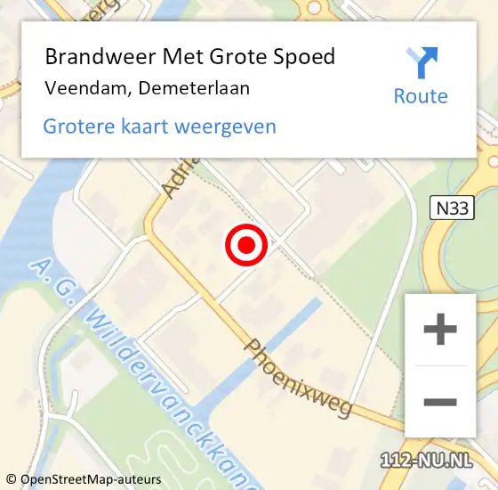 Locatie op kaart van de 112 melding: Brandweer Met Grote Spoed Naar Veendam, Demeterlaan op 17 februari 2024 14:18