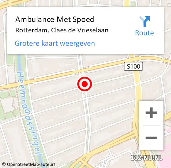 Locatie op kaart van de 112 melding: Ambulance Met Spoed Naar Rotterdam, Claes de Vrieselaan op 17 februari 2024 14:26