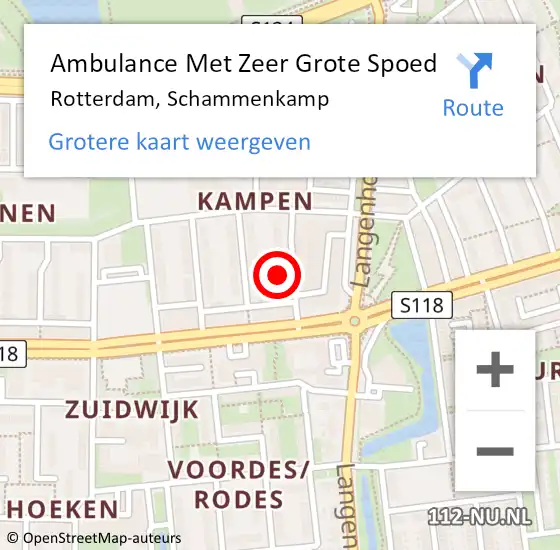 Locatie op kaart van de 112 melding: Ambulance Met Zeer Grote Spoed Naar Rotterdam, Schammenkamp op 17 februari 2024 14:38