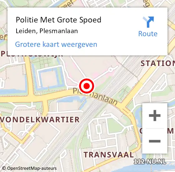 Locatie op kaart van de 112 melding: Politie Met Grote Spoed Naar Leiden, Plesmanlaan op 17 februari 2024 14:49