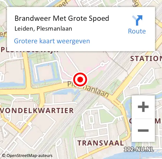 Locatie op kaart van de 112 melding: Brandweer Met Grote Spoed Naar Leiden, Plesmanlaan op 17 februari 2024 14:51
