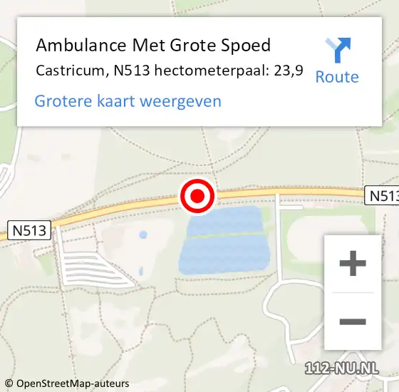 Locatie op kaart van de 112 melding: Ambulance Met Grote Spoed Naar Castricum, N513 hectometerpaal: 23,9 op 17 februari 2024 14:56