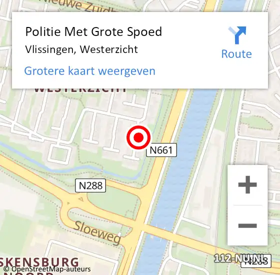 Locatie op kaart van de 112 melding: Politie Met Grote Spoed Naar Vlissingen, Westerzicht op 17 februari 2024 14:59