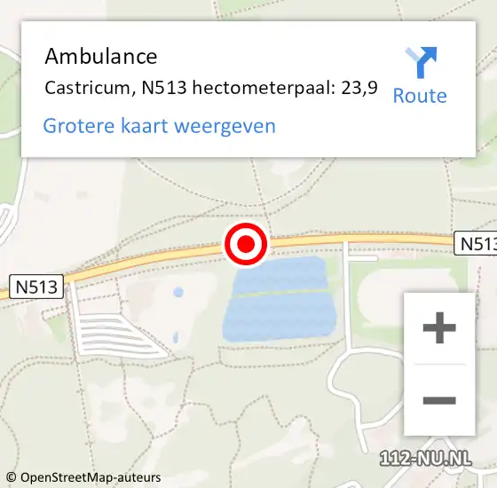 Locatie op kaart van de 112 melding: Ambulance Castricum, N513 hectometerpaal: 23,9 op 17 februari 2024 15:18