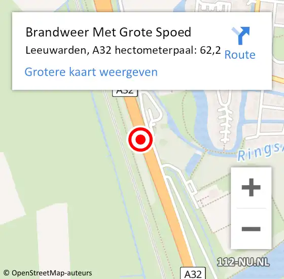 Locatie op kaart van de 112 melding: Brandweer Met Grote Spoed Naar Leeuwarden, A32 hectometerpaal: 62,2 op 17 februari 2024 15:38