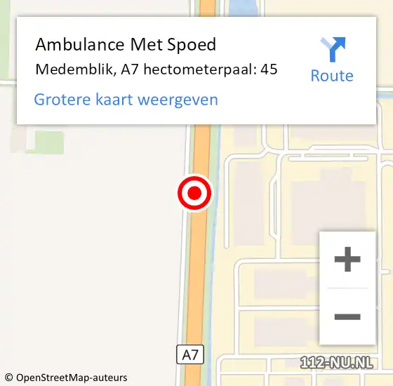 Locatie op kaart van de 112 melding: Ambulance Met Spoed Naar Medemblik, A7 hectometerpaal: 45 op 17 februari 2024 16:10