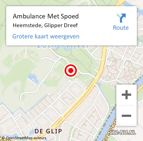 Locatie op kaart van de 112 melding: Ambulance Met Spoed Naar Heemstede, Glipper Dreef op 17 februari 2024 16:10