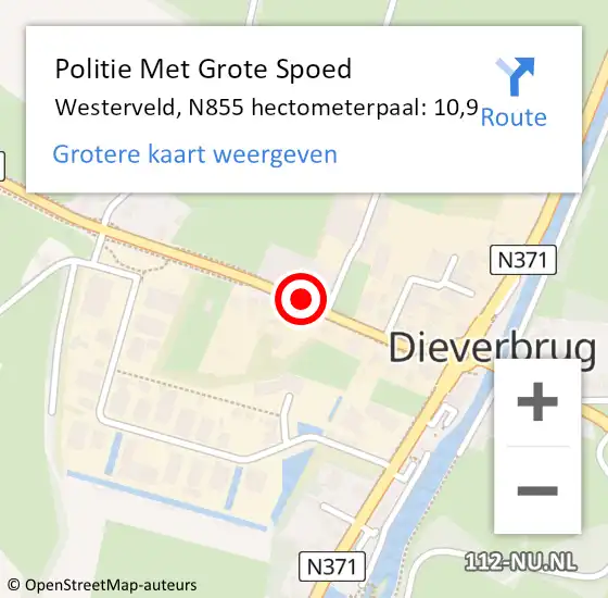 Locatie op kaart van de 112 melding: Politie Met Grote Spoed Naar Westerveld, N855 hectometerpaal: 10,9 op 17 februari 2024 16:18