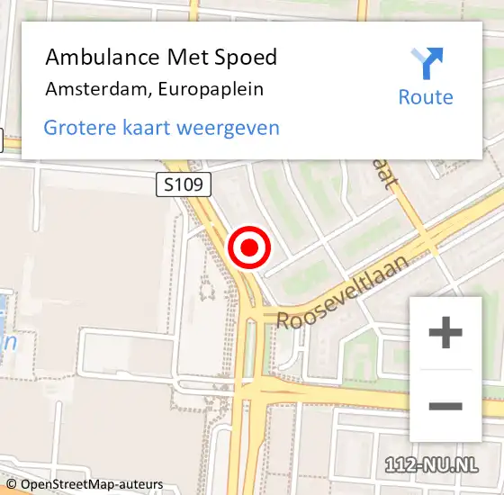 Locatie op kaart van de 112 melding: Ambulance Met Spoed Naar Amsterdam, Europaplein op 17 februari 2024 16:32