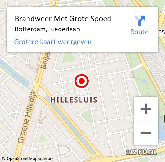 Locatie op kaart van de 112 melding: Brandweer Met Grote Spoed Naar Rotterdam, Riederlaan op 17 februari 2024 16:57