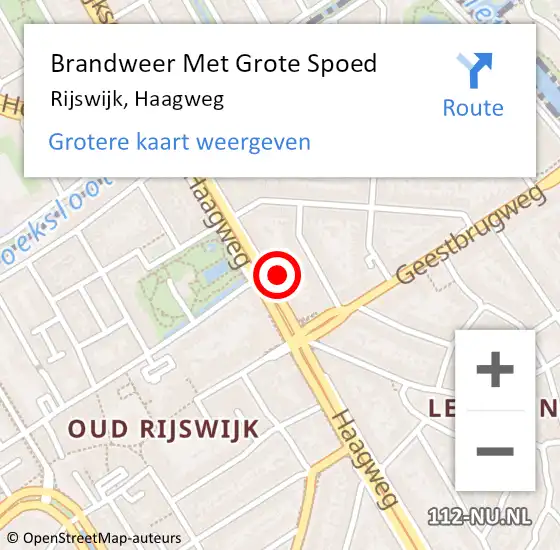 Locatie op kaart van de 112 melding: Brandweer Met Grote Spoed Naar Rijswijk, Haagweg op 17 februari 2024 18:08
