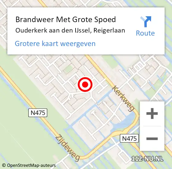 Locatie op kaart van de 112 melding: Brandweer Met Grote Spoed Naar Ouderkerk aan den IJssel, Reigerlaan op 17 februari 2024 18:19