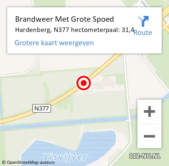 Locatie op kaart van de 112 melding: Brandweer Met Grote Spoed Naar Hardenberg, N377 hectometerpaal: 31,4 op 17 februari 2024 19:56