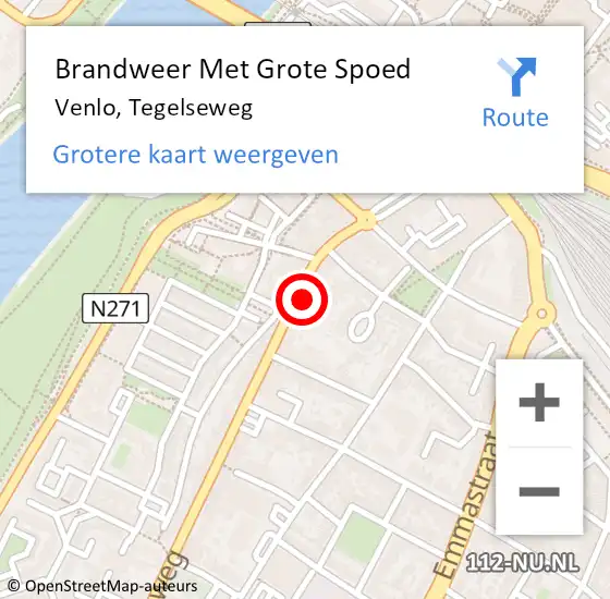 Locatie op kaart van de 112 melding: Brandweer Met Grote Spoed Naar Venlo, Tegelseweg op 17 februari 2024 20:34