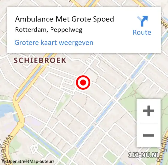 Locatie op kaart van de 112 melding: Ambulance Met Grote Spoed Naar Rotterdam, Peppelweg op 17 februari 2024 20:37