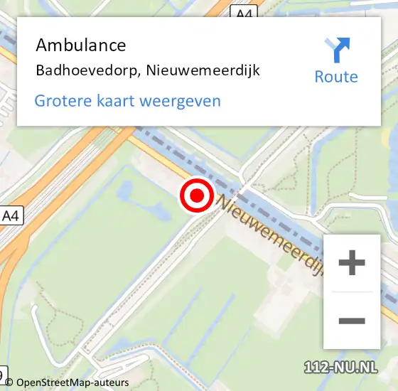 Locatie op kaart van de 112 melding: Ambulance Badhoevedorp, Nieuwemeerdijk op 17 februari 2024 20:52