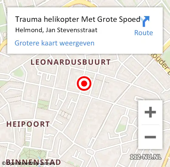 Locatie op kaart van de 112 melding: Trauma helikopter Met Grote Spoed Naar Helmond, Jan Stevensstraat op 17 februari 2024 21:34
