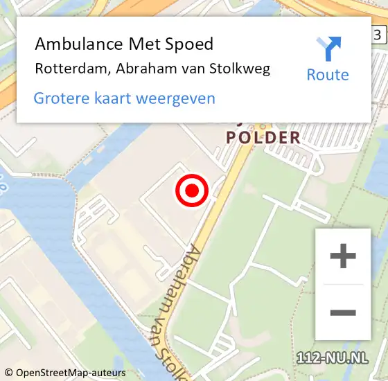 Locatie op kaart van de 112 melding: Ambulance Met Spoed Naar Rotterdam, Abraham van Stolkweg op 17 februari 2024 21:45