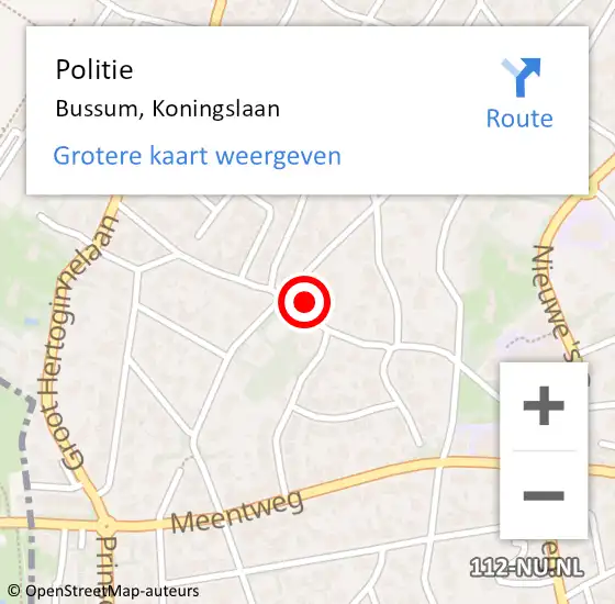Locatie op kaart van de 112 melding: Politie Bussum, Koningslaan op 17 februari 2024 21:49